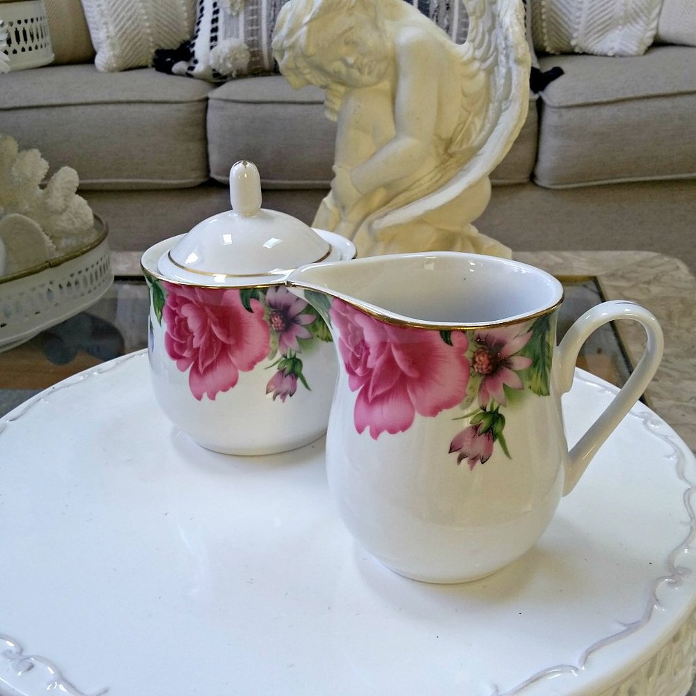 EMERALD Sugar JAR & CREAMER SO Shabby CHIC